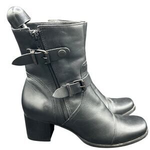 🖤 Harley-Davidson Women 7.5M Black Leather Ankle Boots – Moto Biker Zip Booties